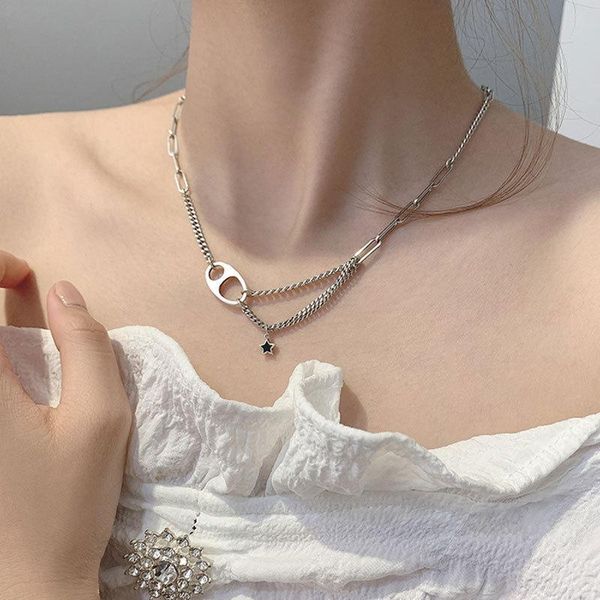 

chains fmily retro star 925 sterling silver necklace personality temperament student double chain jewelry for girlfriend gift