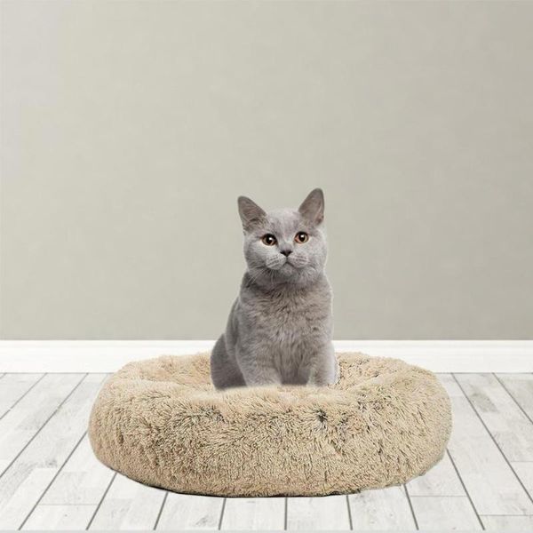

pet calming bed round nest warm soft plush comfortable shag vegan fur donut kennels & pens