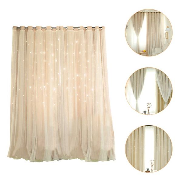 

curtain & drapes 1pc hollow star blackout home double-layer window decor beige