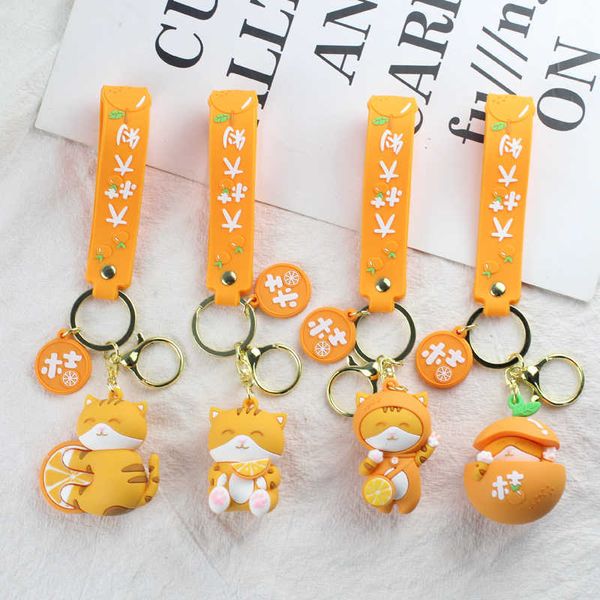 Bonito Laranja Gato Silicone Keychain Colar Pet Backpack Car Chaveiro Chaveiro Fashion Sling trazer boa sorte Keyring decorativo G1019