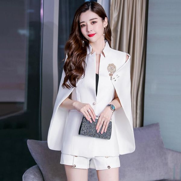

women's suits & blazers female cloak jacket spring korean mandarin neck office lady blazer shawl loose pearl work fashion poncho coat e, White;black