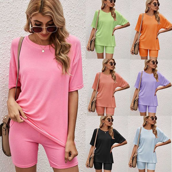 

summer women tracksuits 2 piece outfits designer fashion short sleeve t shirt tight shorts sportswear lady multicolor casual home clothing, Gray