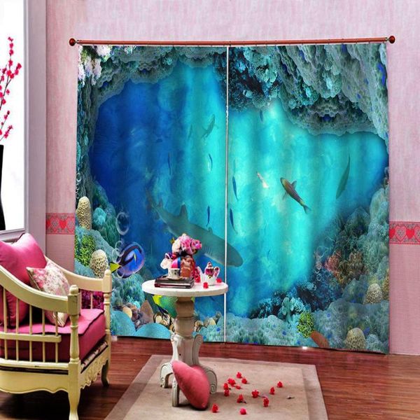 

curtain & drapes po custom coral reef and sea fish whale underwater deep ocean wildlife large window for children's room sets