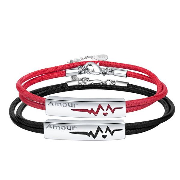 

charm bracelets lovers bracelet jewelry leather rope woven chain heart beating hand string men and women red lover gift, Golden;silver