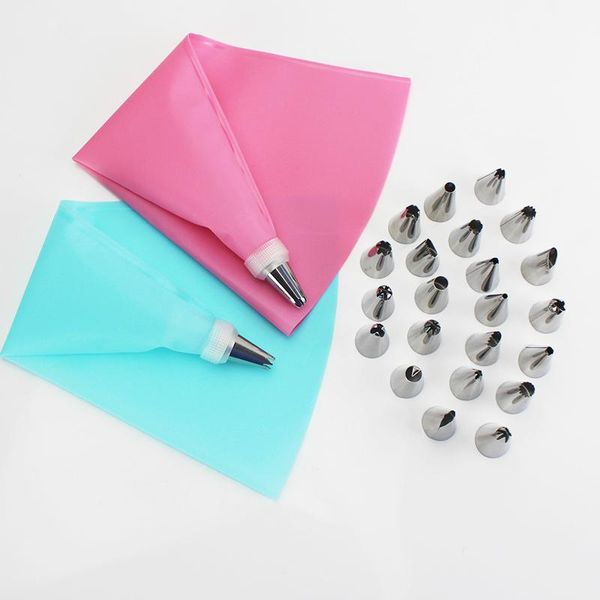 

baking & pastry tools 26 pcs silicone bag tips kitchen diy icing piping nozzles cream bags+24 cake decorating