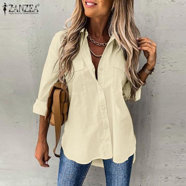 

women's blouses & shirts 2021 spring office lady fashion women casual solid lapel collar long sleeve tunic blusa femme oversi, White