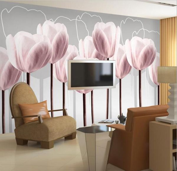 

wallpapers european tulip mural 3d home dÃ©cor living room seamless wallpaper sofa large flower film/television customization