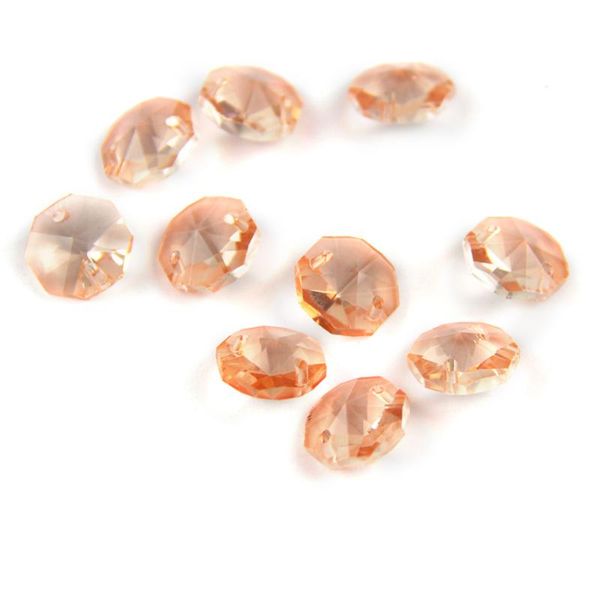 

chandelier crystal 14mm 100 pcs/lot water pink k9 beads octagon pendant in 2 holes for home wedding decoration