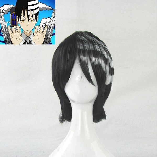 

party masks anime soul eater death the kid cosplay wig prop black white hair men women for halloween party+cap