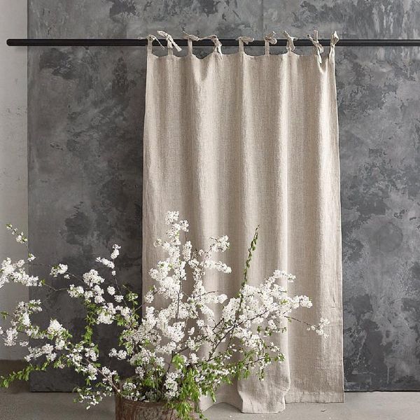 

linen tie curtain solid color bedroom drapes modem blackout curtains finished window panel with ribbons &