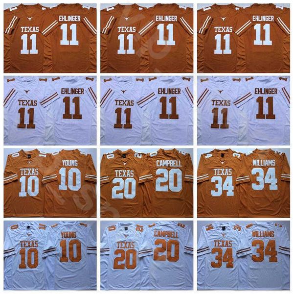 

college texas longhorns football 20 earl campbell jersey 34 ricky williams 11 sam ehlinger 10 vince young 7 shane buechele yellow white, Black