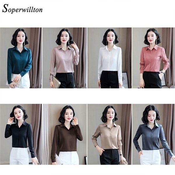 

satin elegant womens blouses spring long sleeve vintage shirts silk ladies workwear fashion blusas button shirts 3xl, White