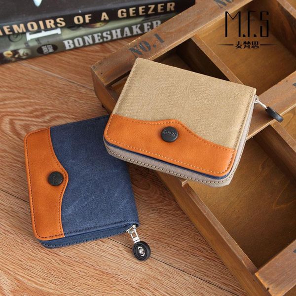 

wallets ausuky denim canvas men pu leather wallet double large capacity zipper fashion mens luxury male 40, Red;black