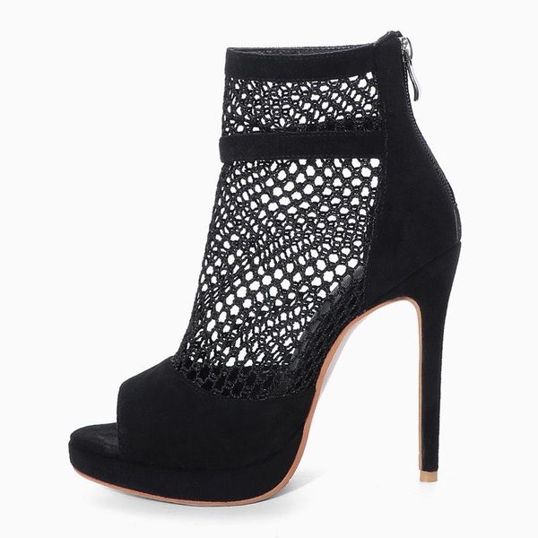

boots arden furtado fashion peep toe women's shoes autumn spring 2021 mesh buckles stilettos heels elegant black short 50