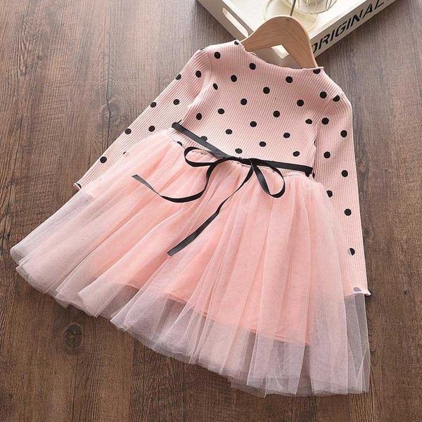 

bear leader girls party dresses autumn girls polka dot dress sweet voile outfits kids spring clothing suits baby suits 210708, Red;yellow