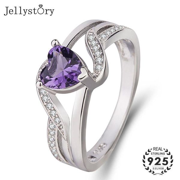 

cluster rings jellystory trendy 925 silver jewelry ring with heart-shaped sapphire ruby amethyst zircon gemstones for women wedding party gi, Golden;silver