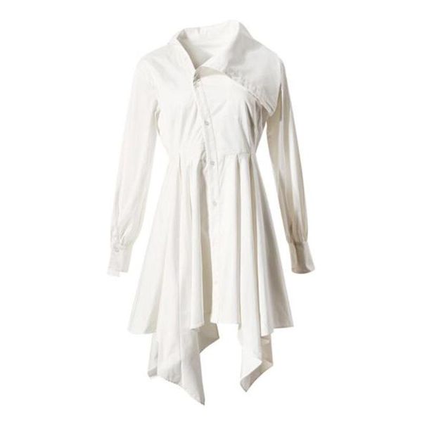 

casual dresses cultiseed women asymmetrical turn down collar single breasted white shirts dress clothing female lady irregular gowns, Black;gray