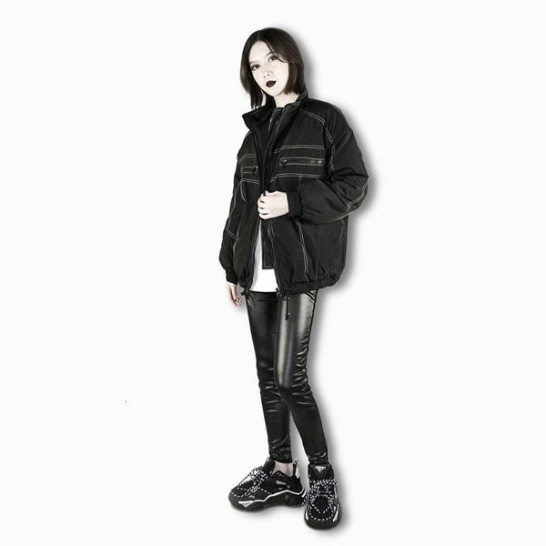 

Winter Cool Top-line Warm Dark Stand Collar Large Cotton Punk College Wind Street Jacket, Black