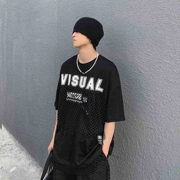 

men's t-shirts harajuku mesh letter imprint t shirt of men high street cotton oversize short sleeve hip hop casual loose, White;black