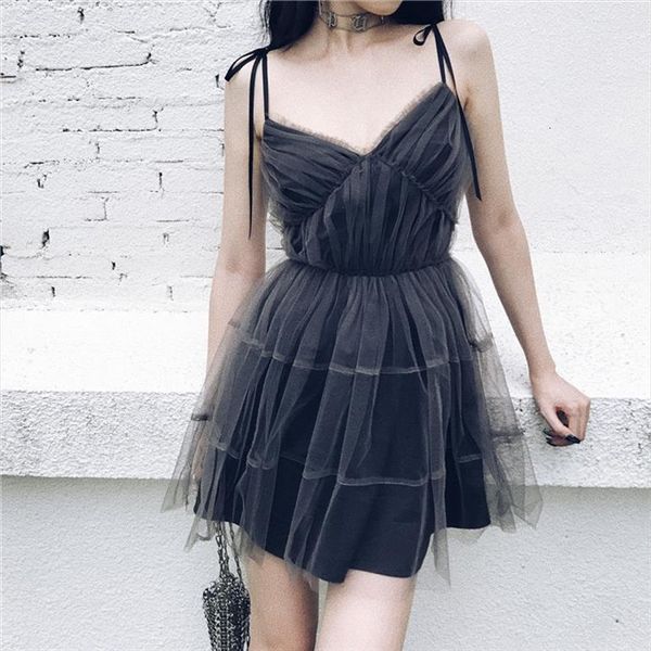 

summer vintage spaghetti strap women dress gray gothic lace hollow out up mini party female, Black;gray