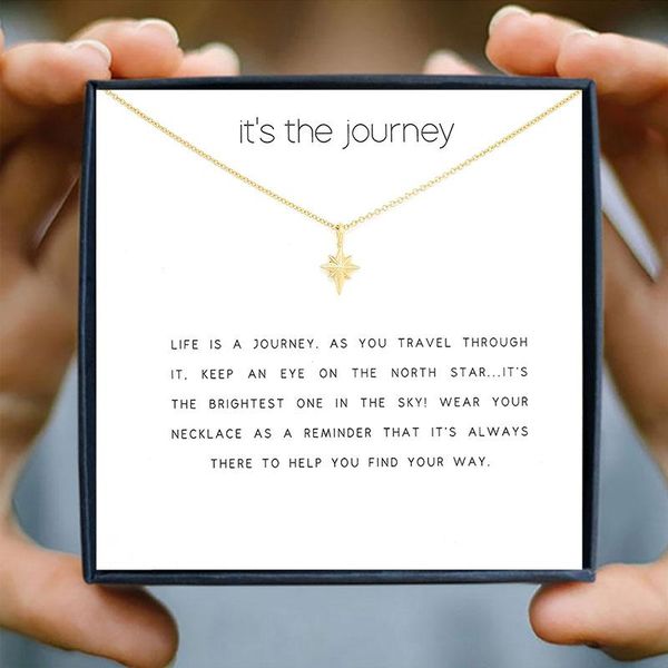 

pendant necklaces icareu gold jewelri star necklace women eight pointed alloy wish card short golden plated chain box, Silver