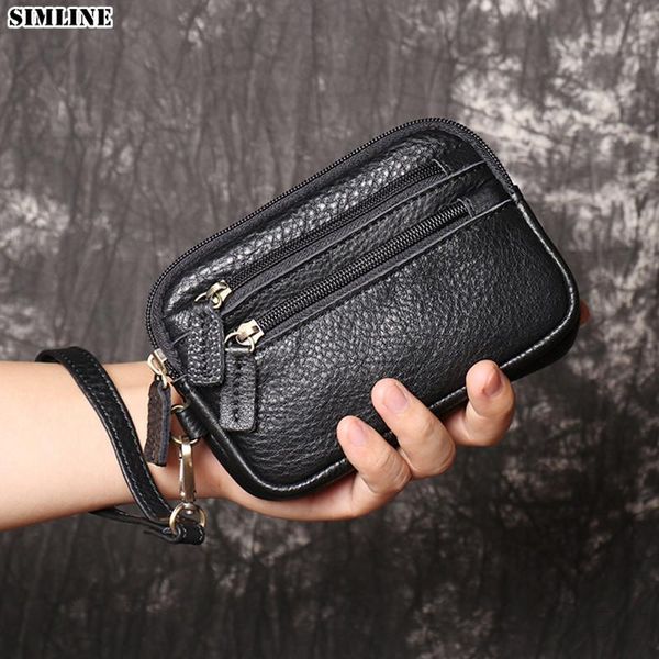 

genuine leather wallet for men male cowhide mens long double zipper clutch purse card holder phone bag coin pocket black wallets, Red;black