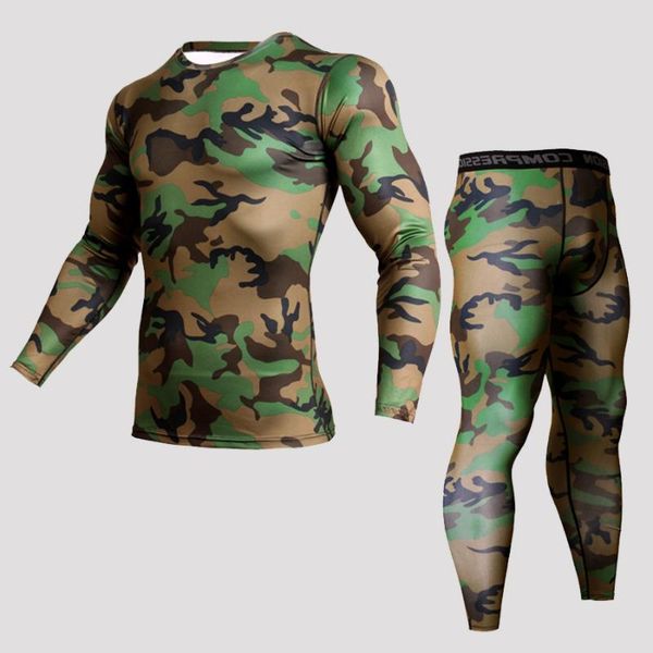

outdoor fitness clothing men's running suit camouflage tracksuit leggings sports basketball training basic layer sets, Black;blue