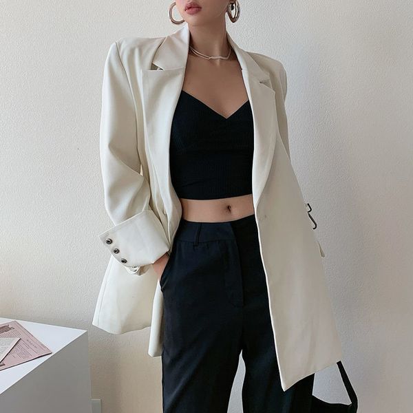 

women's suits & blazers female blazers with metal buckles, vintage, loose temper, winter, outdoor clothing, long sleeves, office jacket, White;black