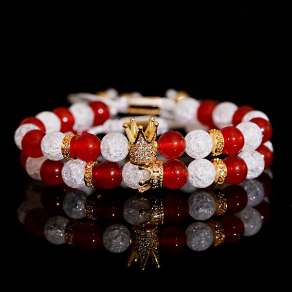 

beaded, strands couple bracelet crown luxurious bracelets for women charm stone beads men jewelry pulseira masculina bileklik feminina, Black