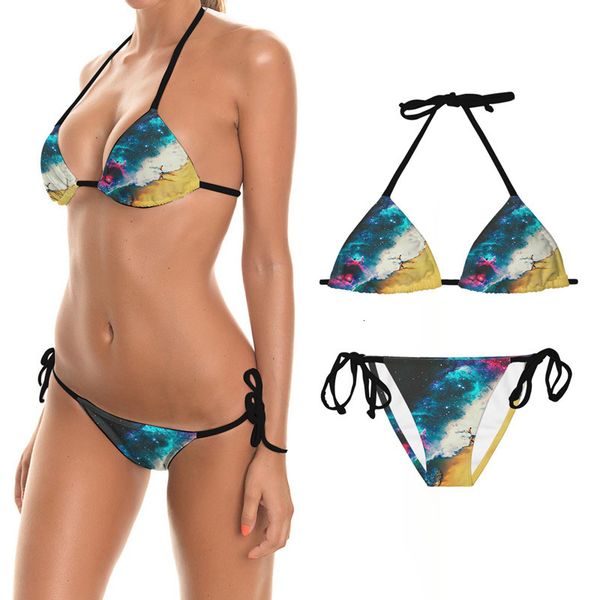 

bikini summer bikini 3d digital printing european wave series split swimsuit, White;black