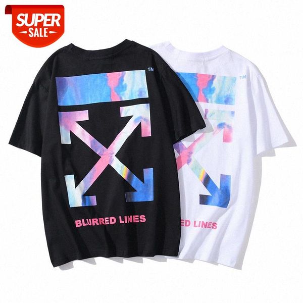 

ow short-sleeved t-shirt men and women shenyang limited arrow wave volcano printing loose off trend ss tee #r73z, White;black