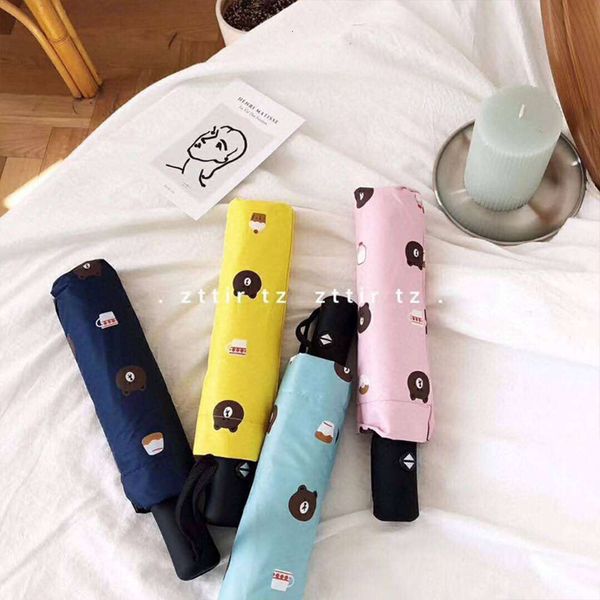 

automatic umbrella bear cartoon black glue sun ultraviolet sunscreen sunshade three fold sunny