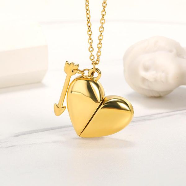 

chains romantic love heart shaped cupid's arrow choker necklaces for women hollow cupid gold color couple charm jewelry gift, Silver