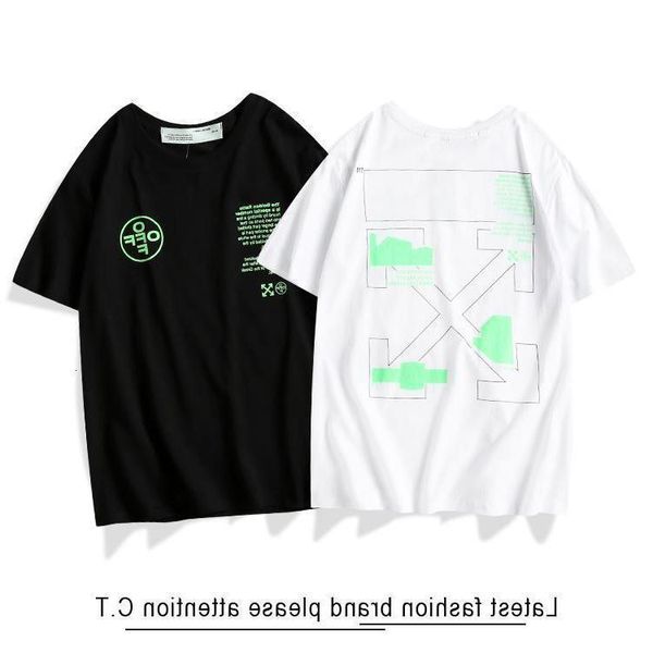 

off chao leisure brand summer geometric pattern cotton pullover short sleeve t-shirt ow crew neck couple's, White;black