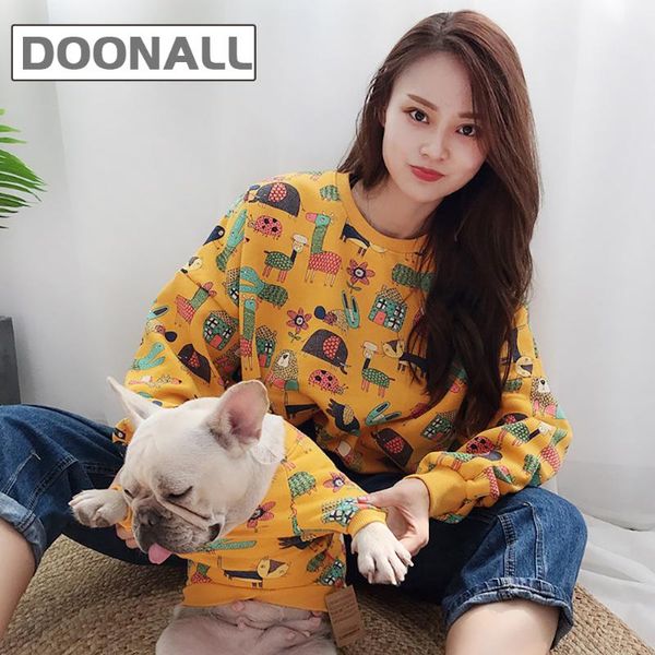 

matching dog shirt & owner long-sleeve t-shirt cartoon print for puppy cat and mommy pet clothing parent mother outfits apparel