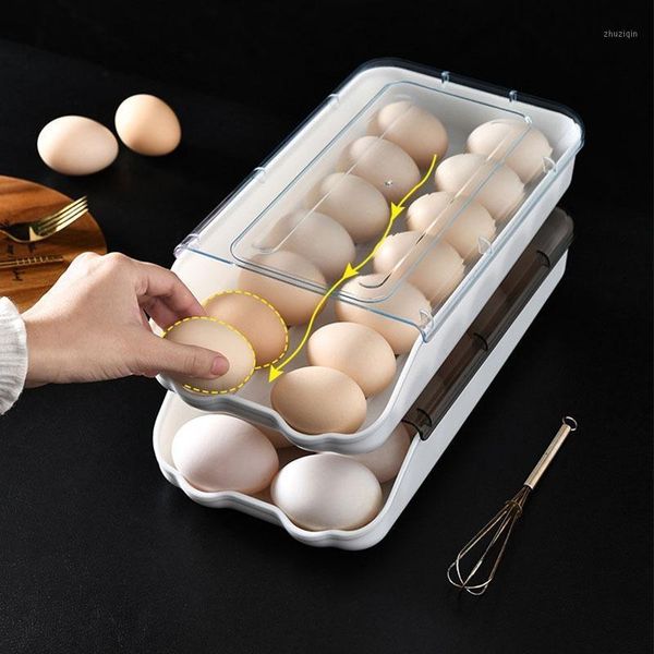

storage bottles & jars egg box rolling drawer-type refrigerator fresh-keeping kitchen automatic egg-rolling compartment holder