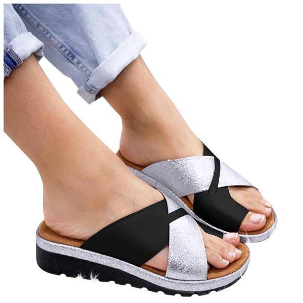

slippers 2021 summer mid-heel wedge sandals and women european american style ladies comfortable flat shoes, Black