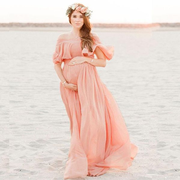

maternity dresses dresse pregnant clothes shoulderless neck pography props maxi gown dress for po shoot, White