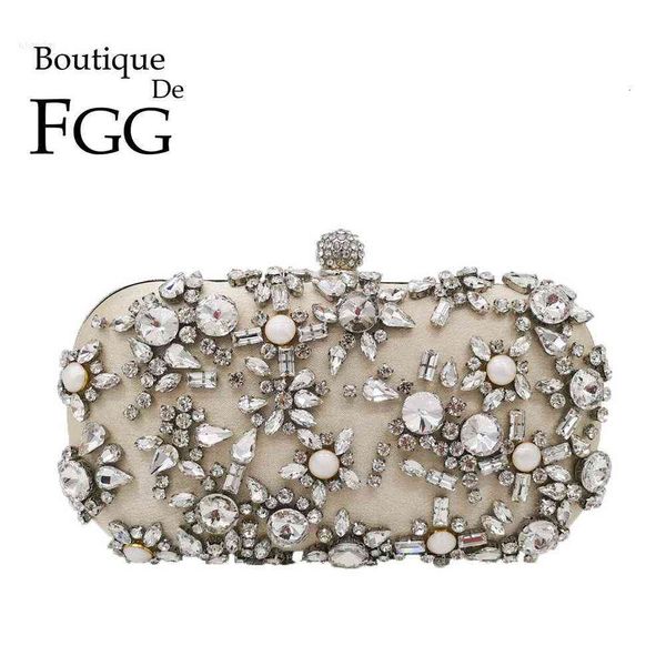 Boutique De Fgg Elegante Damen-Abendtaschen mit Kristallblumen, Clutches, Braut-, Hochzeits-Geldbörsen und Handtaschen, Party-Dinner-Tasche