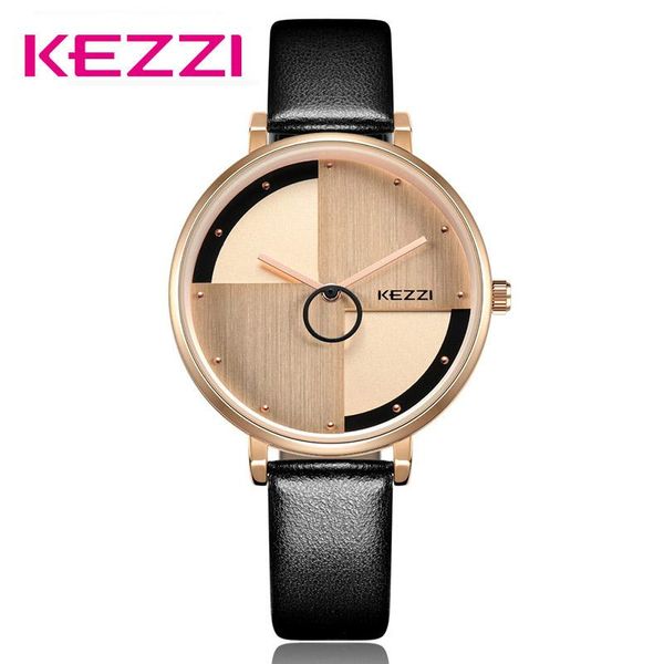 

wristwatches kezzi men's quartz leather watch fashion creative circle seconds watches simple elegant business wristwatch relogio mascul, Slivery;brown