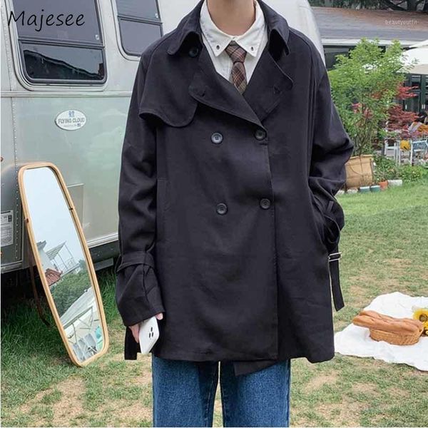 

men's trench coats men notched double-breasted chic all-match black gentle british style loose fashion autumn ulzzang outerwear casual, Tan;black