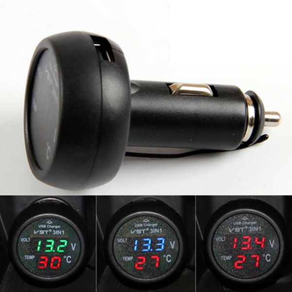 

2021 car mini electronic digital display 3-in-1 usb charging voltage thermometer