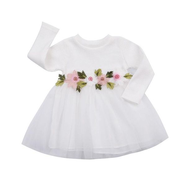 

girl's dresses emmababy 2021 autumn 3m-3y toddler kids baby girl flower waist patchwork long sleeve mesh dress a-line applique tulle 3, Red;yellow