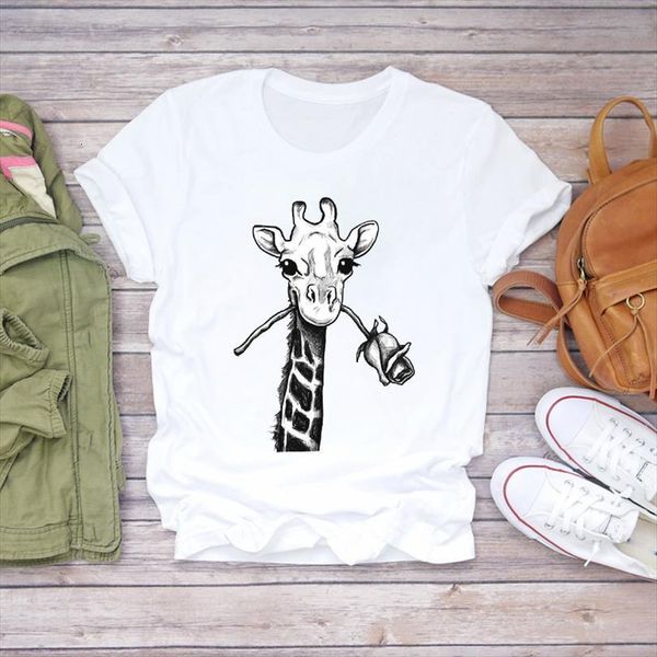 

men cartoon giraffe flower t shirts valeninte mens fashion 90s print lady graphic shirt ladies female tee, White;black