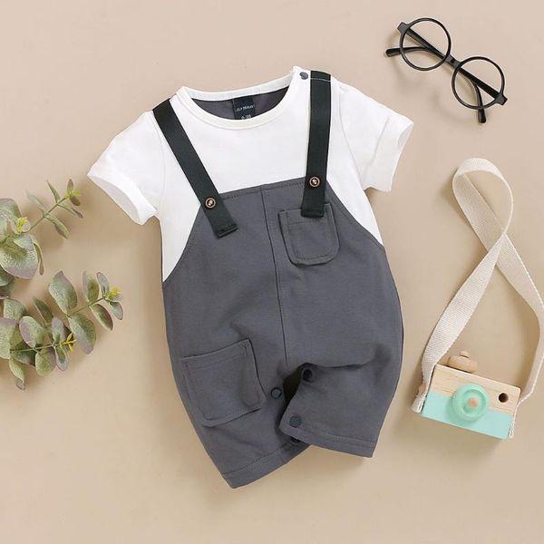 

bron infant baby boys clothes romper jumpsuit playsuit short sleeve gentleman summer outfits jumpsuits, Blue