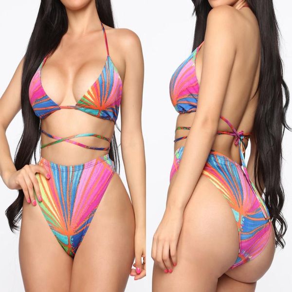 

one-piece suits swimsuit and cover up sets women swimwear beach wear print triangle bandage bikini set skirt beachwear