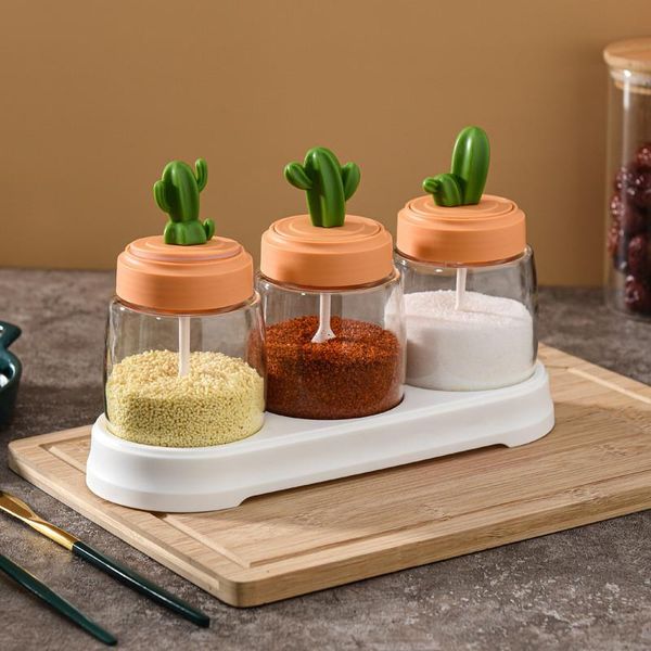 

storage bottles & jars creative cactus seasoning jar glass bottle kitchen accessories household sealed can combination set