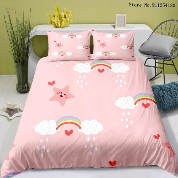 

bedding sets rainbow kawaii cartoon bedroom decor duvet cover 2/3 piece kids baby bed quilt 3d printed linen