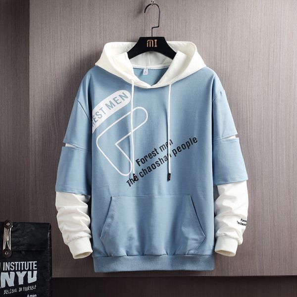 

trendy men's fashion - w610 -- 2021 spring hooded fake two trendy men's sweater, Black