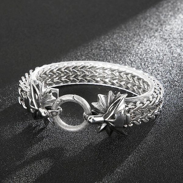 

link, chain men's bracelet stainless steel retro faucet ring buckle woven jewelry fashion punk motorcycle rider gift accessories, Black